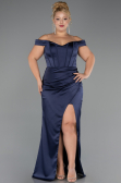 Robe De Soirée Grande Taille Longue Satin Bleu Marine ABU6577