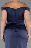 Robe De Soirée Grande Taille Longue Satin Bleu Marine ABU6577