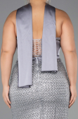 Robe de Soirée Grande Taille Longue Perlé Anthracite ABU6258