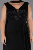 Robe de Soirée Grande Taille Longue Mousseline Noir ABU6557