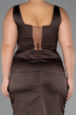 Robe Grande Taille Longue Satin Brun ABU6543