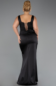 Robe Grande Taille Longue Satin Noir ABU6543