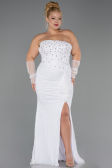 Robe Grande Taille Longue Dantelle Blanc ABU6364
