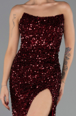 Robe de Soirée Longue Squameuse Rouge Bordeaux ABU6218