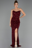Robe de Soirée Longue Squameuse Rouge Bordeaux ABU6503