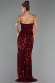 Robe de Soirée Longue Squameuse Rouge Bordeaux ABU6503