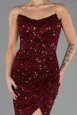 Robe de Soirée Longue Squameuse Rouge Bordeaux ABU6503