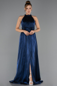 Robe de Soirée Longue Mousseline Bleu Marine ABU6594