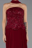 Robe de Soirée Longue Mousseline Rouge Bordeaux ABU6436