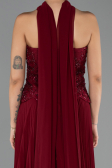 Robe de Soirée Longue Mousseline Rouge Bordeaux ABU6436