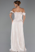 Robe de Soirée Longue Mousseline Beige ABU6602