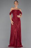 Robe de Soirée Longue Mousseline Rouge Bordeaux ABU6602
