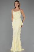 Robe Queue de Poisson Longue Dantelle Jaune ABU6621