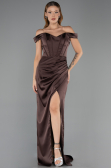 Robe de Soirée Longue Satin Brun ABU6574