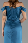 Robe de Soirée Longue Satin Bleu Pétrole ABU6574