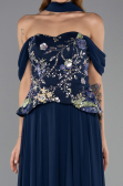 Robe de Soirée Longue Mousseline Bleu Marine ABU6612