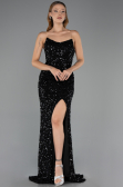 Robe de Soirée Longue Squameuse Noir ABU6613