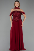 Robe de Soirée Grande Taille Longue Mousseline Rouge Bordeaux ABU6535
