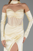 Robe de Soirée Longue Satin Jaune ABU6616