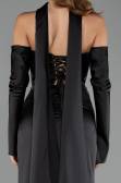 Robe de Soirée Longue Satin Noir ABU6616