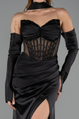 Robe de Soirée Longue Satin Noir ABU6616