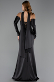 Robe de Soirée Longue Satin Noir ABU6616