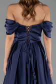Robe de Soirée Longue Satin Bleu Marine ABU6617
