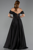 Robe de Soirée Longue Satin Noir ABU6617