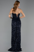 Robe de Soirée Longue Squameuse Bleu Marine ABU6613