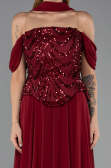Robe de Soirée Longue Mousseline Rouge Bordeaux ABU6532