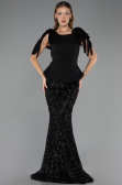 Robe de Soirée Longue Squameuse Noir ABU6607