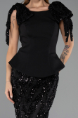 Robe de Soirée Longue Squameuse Noir ABU6607
