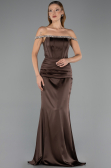 Robe Queue de Poisson Longue Satin Brun ABU6608