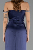 Robe Queue de Poisson Longue Satin Bleu Marine ABU6608