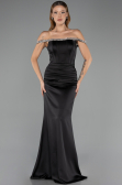 Robe Queue de Poisson Longue Satin Noir ABU6608