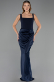 Robe de Soirée Longue Satin Bleu Marine ABU5990