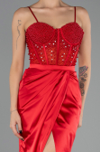 Robe de Soirée Longue Satin Rouge ABU3312