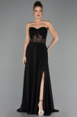 Robe de Soirée Grande Taille Longue Mousseline Noir ABU6383