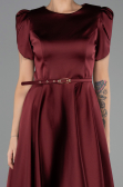 Robe De Soirée Midi Satin Rouge Bordeaux ABK2699