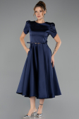 Robe De Soirée Midi Satin Bleu Marine ABK2699