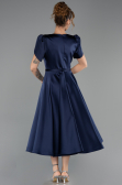 Robe De Soirée Midi Satin Bleu Marine ABK2699