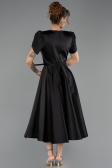 Robe De Soirée Midi Satin Noir ABK2699