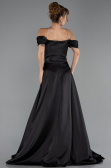 Robe de Soirée Longue Satin Noir ABU6638