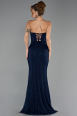 Robe de Soirée Longue Dantelle Bleu Marine ABU6639