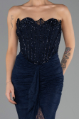 Robe de Soirée Longue Dantelle Bleu Marine ABU6639