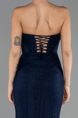 Robe de Soirée Longue Dantelle Bleu Marine ABU6639