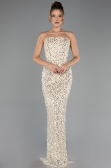 Robe de Soirée Longue Squameuse Beige ABU6641