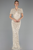 Robe de Soirée Longue Squameuse Beige ABU6641