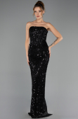 Robe de Soirée Longue Squameuse Noir ABU6641
