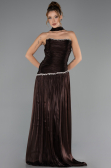 Robe de Soirée Longue Mousseline Brun ABU6644